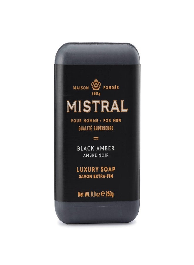 Mistral Black Amber Luxury Bar Soap for Men | Men’s Natural Soap Bar | Paraben, Phthalats Free | Moisturizing & Triple-Milled Natural Soap for Men - Made in France | Large, 8.8 oz - Image 1
